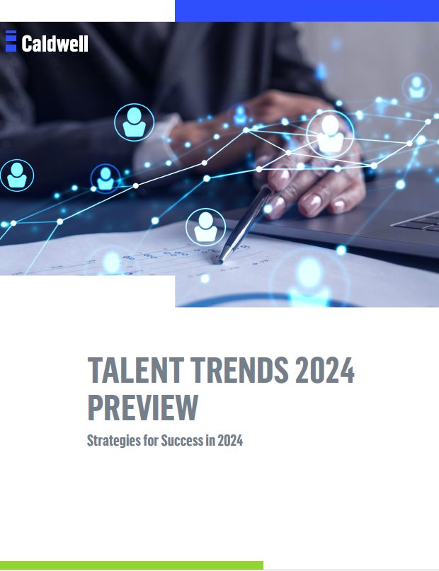 Talent Trends 2024 Preview Report Cover Business Person Reviewing Job Candidates