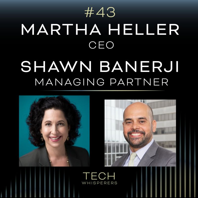 Tech Talent Trends podcast cover; smiling headshots of Martha Heller and Shawn Banerji
