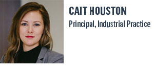 Professional headshot of woman, Text reads Cait Houston, Principal Industrial Practice